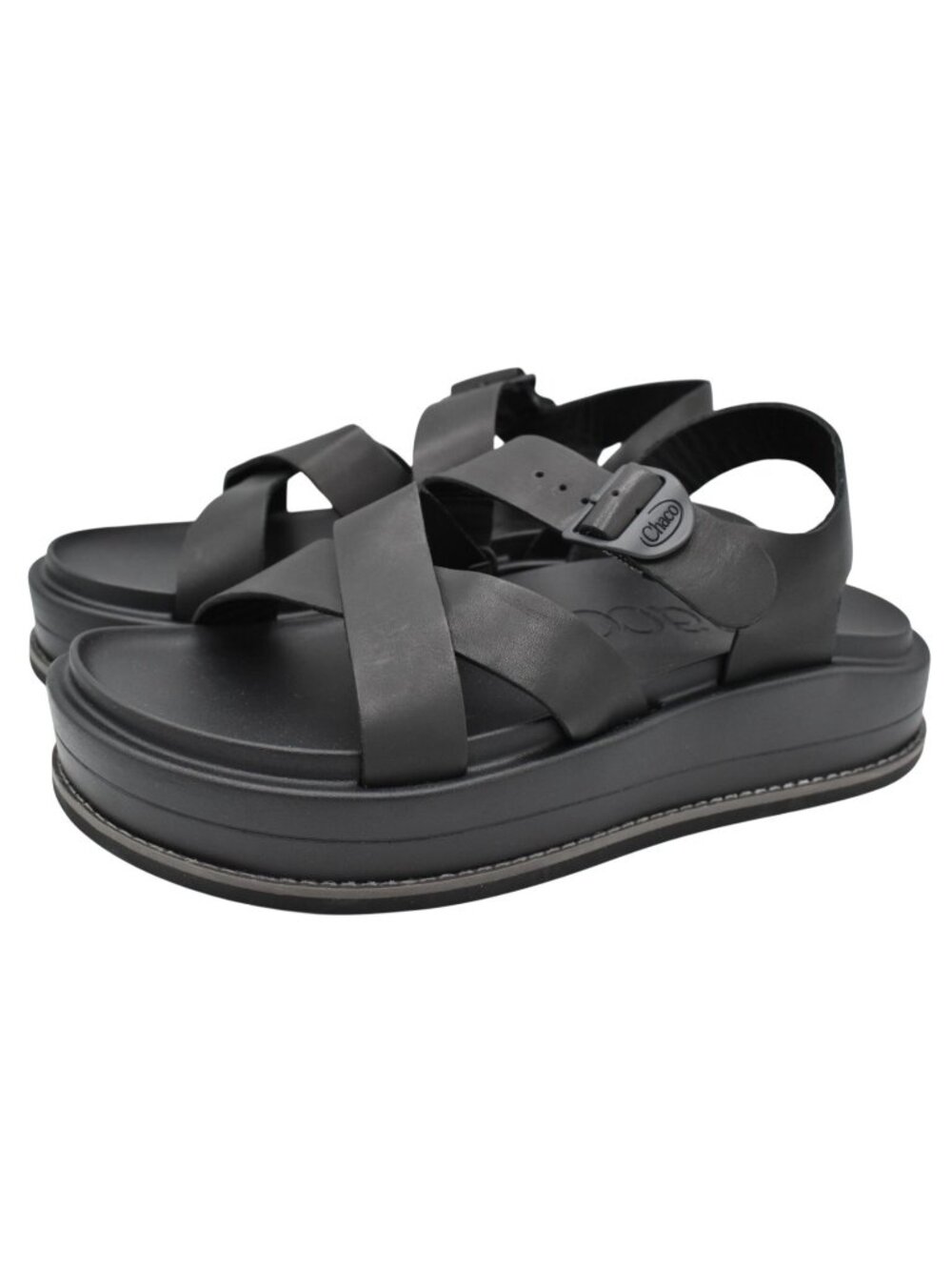 Chaco Women Size 11 Townes Black Leather Midform Open Toe Platform Sandals Shoes